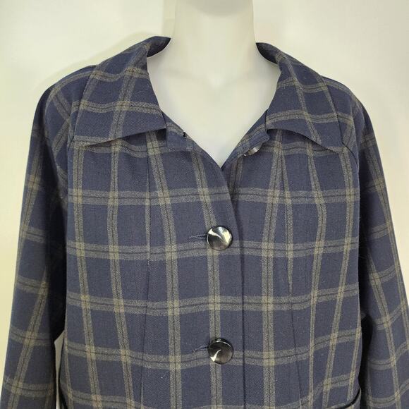 Cabi Jacket Medium Plaid Connery Navy Button Up 3/4 Sleeve Academia Preppy 3551 - Picture 3 of 10